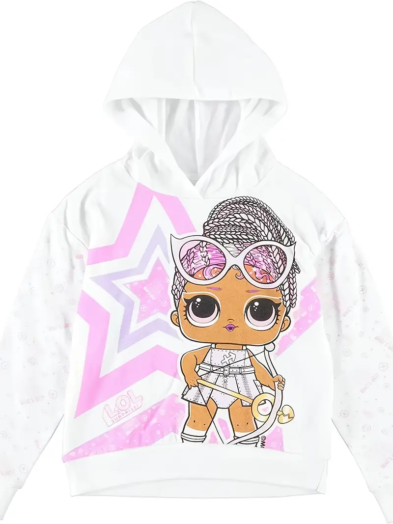 young girl star cartoon graphic pullover hoodie and jogger clothing set details 2
