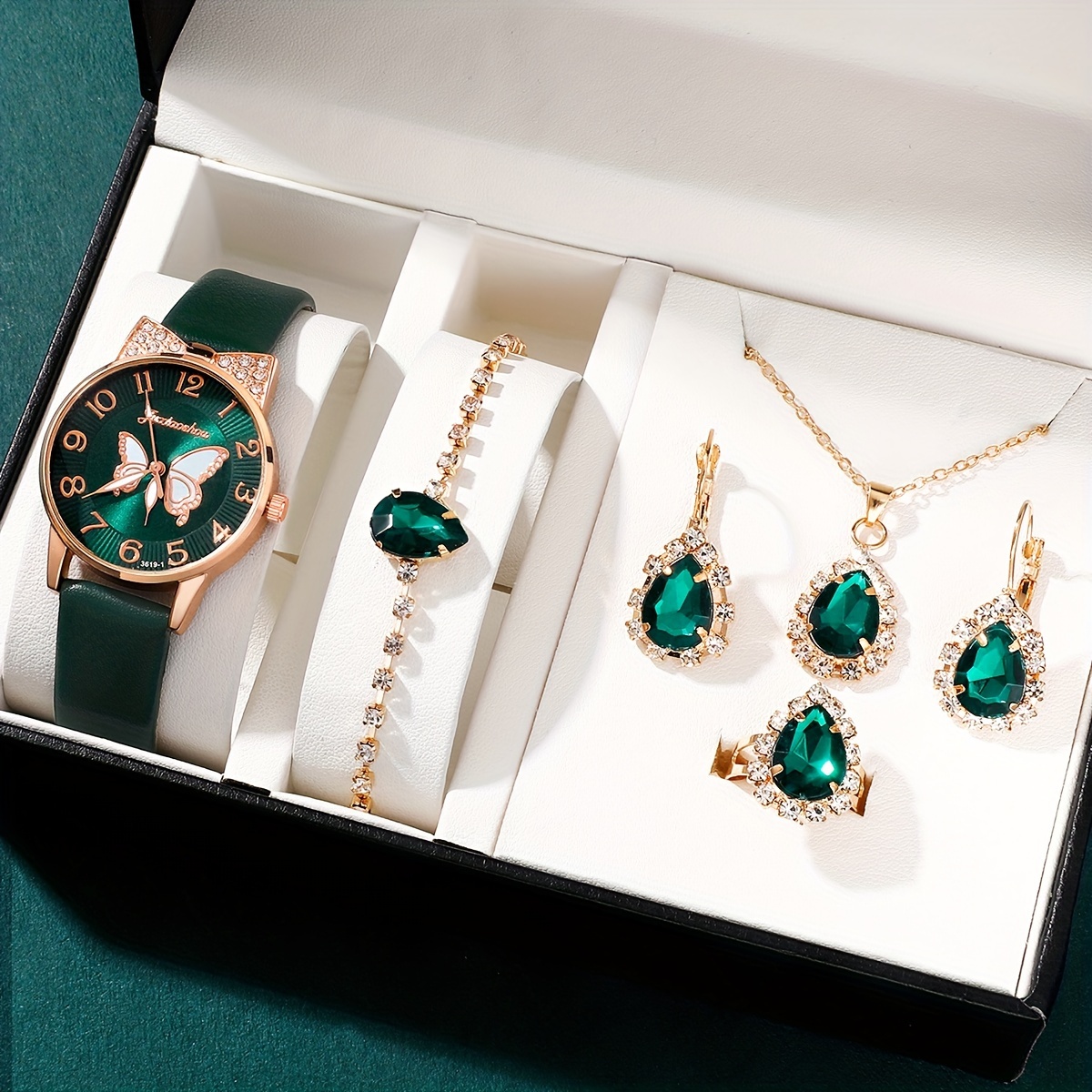 

6pcs/set Women's Watch Elegant Butterfly Quartz Watch Luxury Rhinestone Analog Wrist Watch & Jewelry Set, Gift For Mom Her