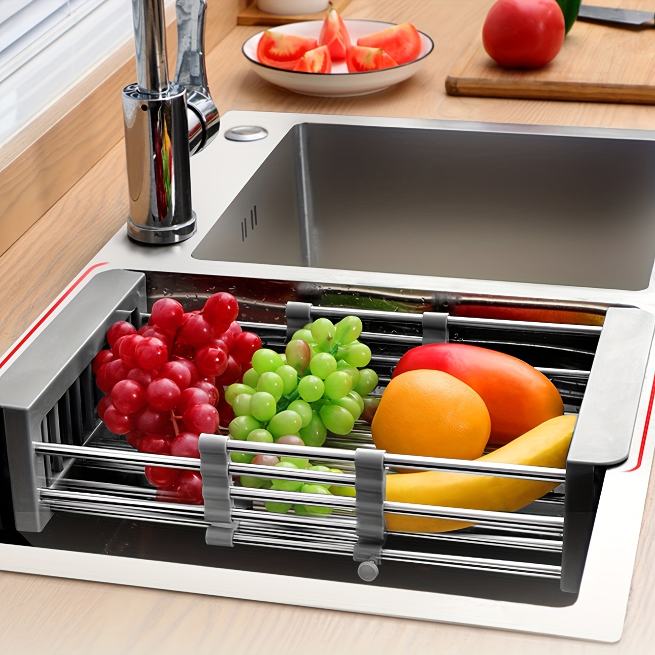 1pc Stainless Steel Storage Rack For Kitchen Sink With Drainage