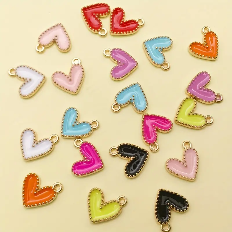 20pcs/lot Random Color Zinc Alloy Enamel Gold Plated Cute Heart Shape  Charms Pendant For DIY Necklace Bracelets Earrings Jewelry Making DIY  Materials
