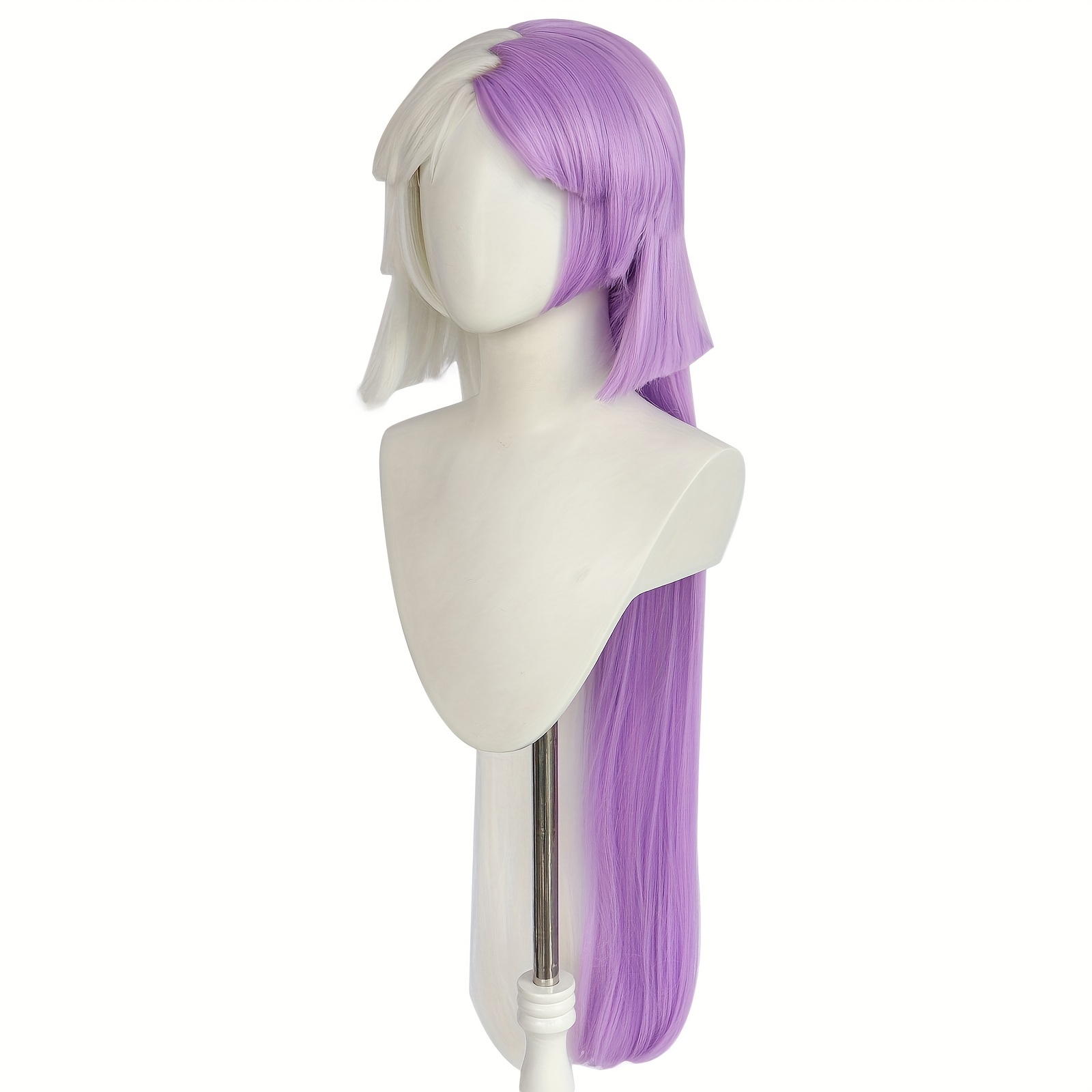 Cosplay Wigs 91.44 Cm Half Light Purple Half White Layered Straight Wigs Synthetic Extra Long Straight Hair Wigs For Women For Role Playing Halloween