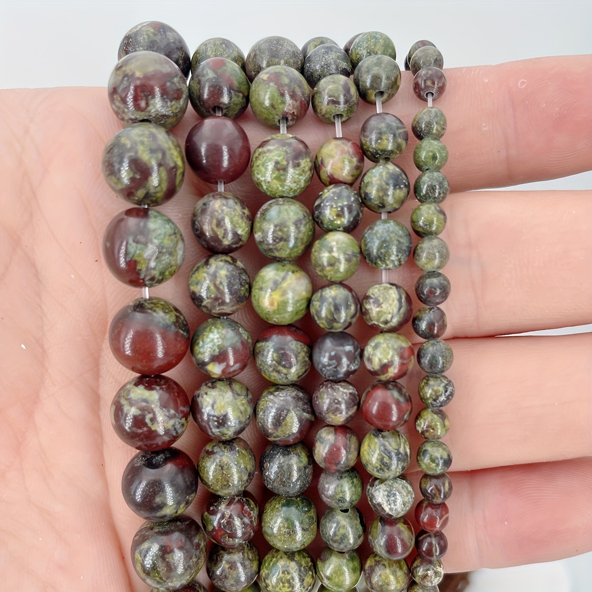 

4/6/8/10mm Natural Red & Green Dragon Blood Stone Beads, Round Loose Spacer Beads, For Diy Handmade Bracelet Earrings Jewelry Accessories
