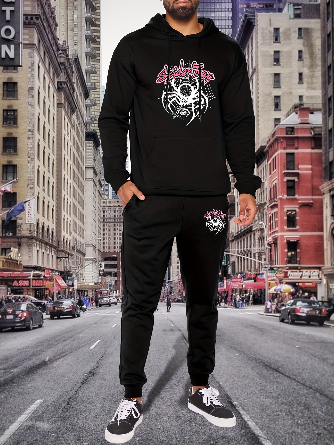 New Hip Hop Men Sweatshirt Hoodie Demon Spider Web Print