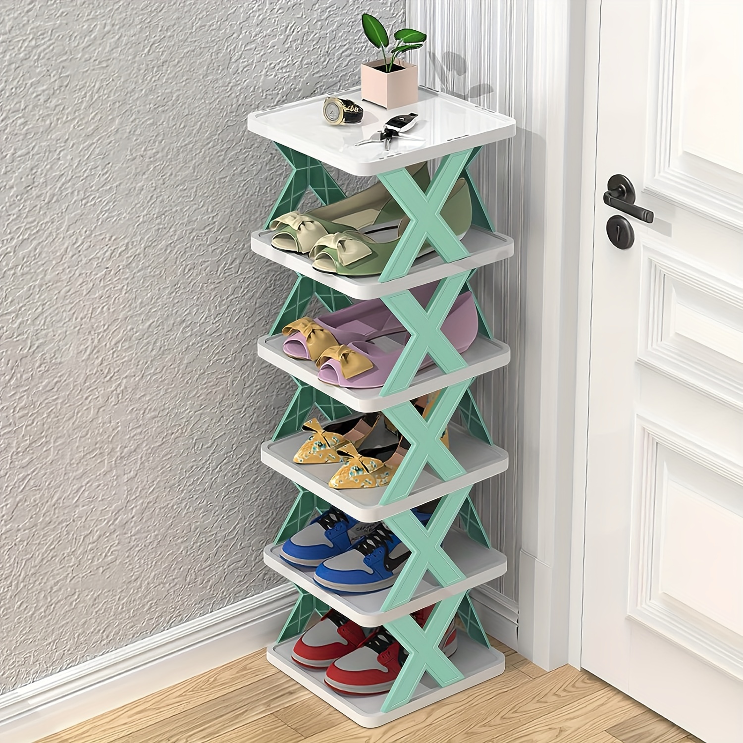  OPIU Zapatero de acero inoxidable, zapatero de plástico, 3  estantes de almacenamiento de plástico, soporte de zapatos duradero y  estable (color: verde). : Hogar y Cocina