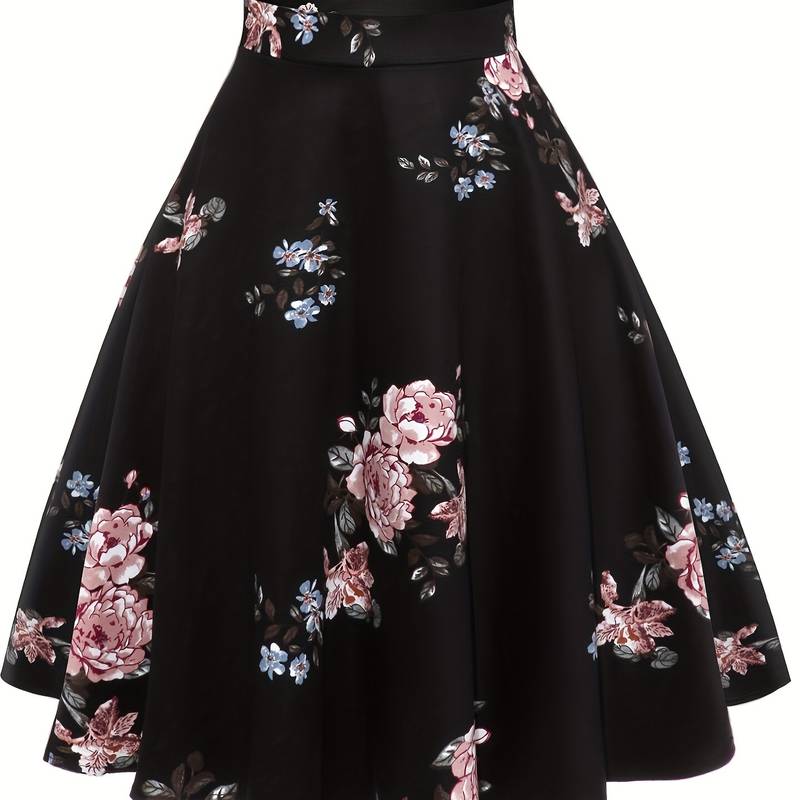 Floral Print High Waist Skirt, Cute Asymmetrical Skirt For Spring ...
