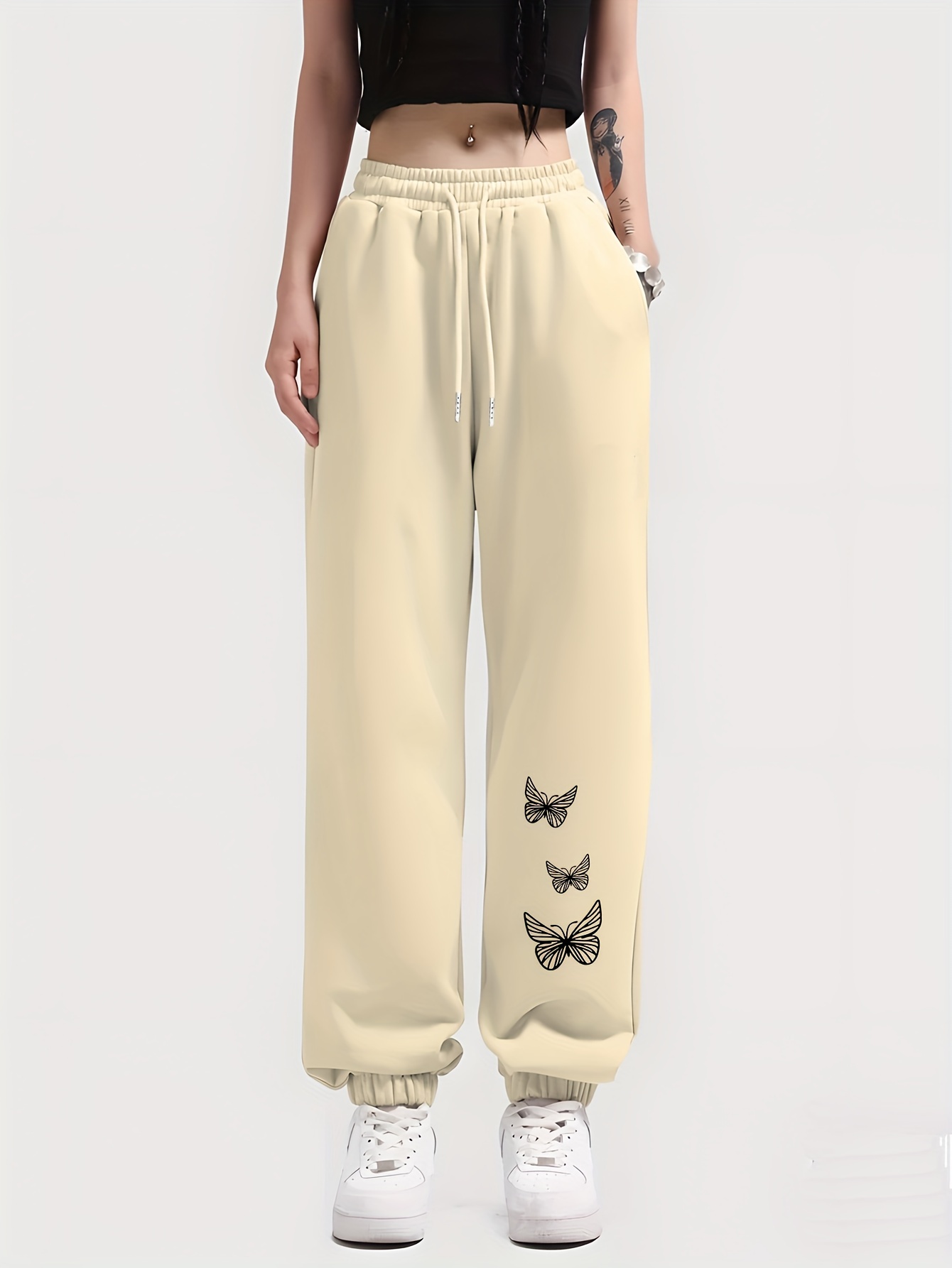 Butterfly Print Drawstring Sweatpants Fashionable Versatile - Temu Oman