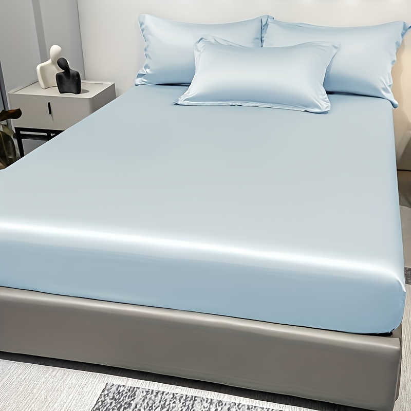 Polyster Satin Solid Fitted Sheet Fitted Sheet Flat Sheet - Temu