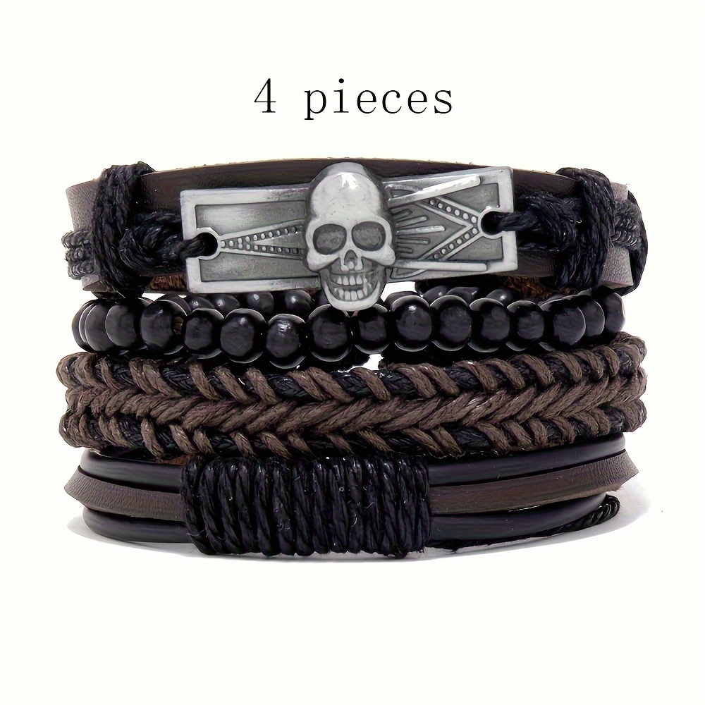 Punk Retro Nautical Adventure Pirate Skull Bangle Bangle Bracelet 4pcs Casual Trendy Bangle Bangle Bracelet Set