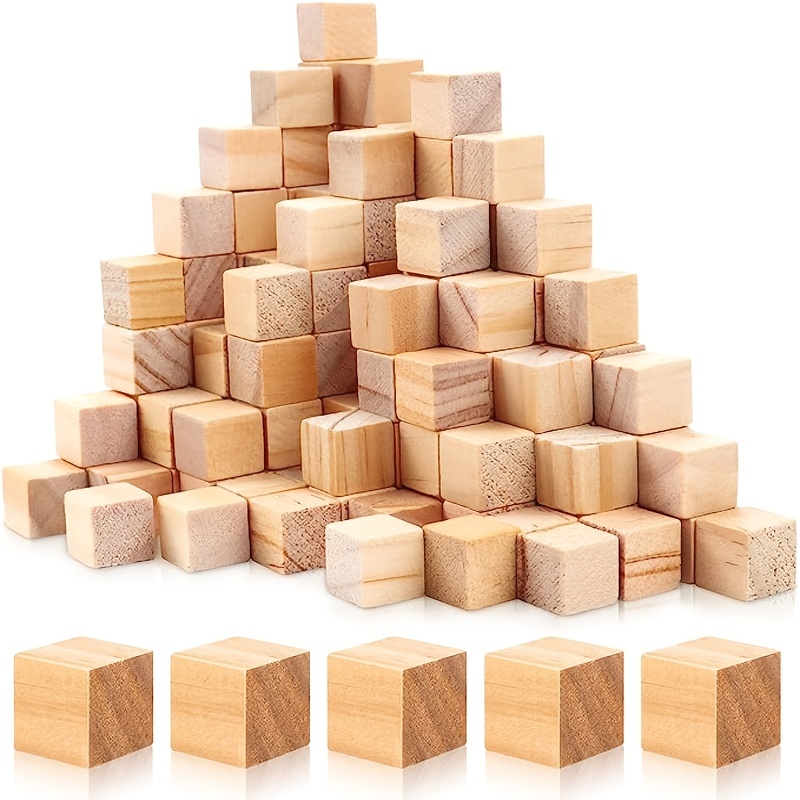 50Pcs Wood Blocks Unfinished Blank Mini DIY Wooden Square Blocks 1 Inch  Wood Craft Cubes for Kids Toy Puzzle Making Material