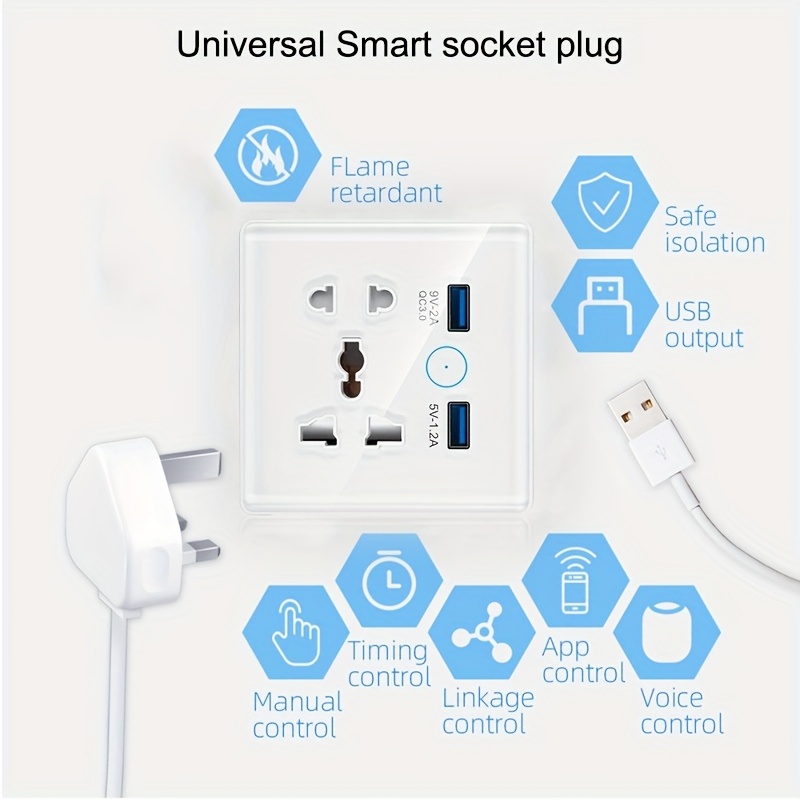 WIFI TYPE-C USB Wall Socket Universal Electrical Plug Outlet 13A