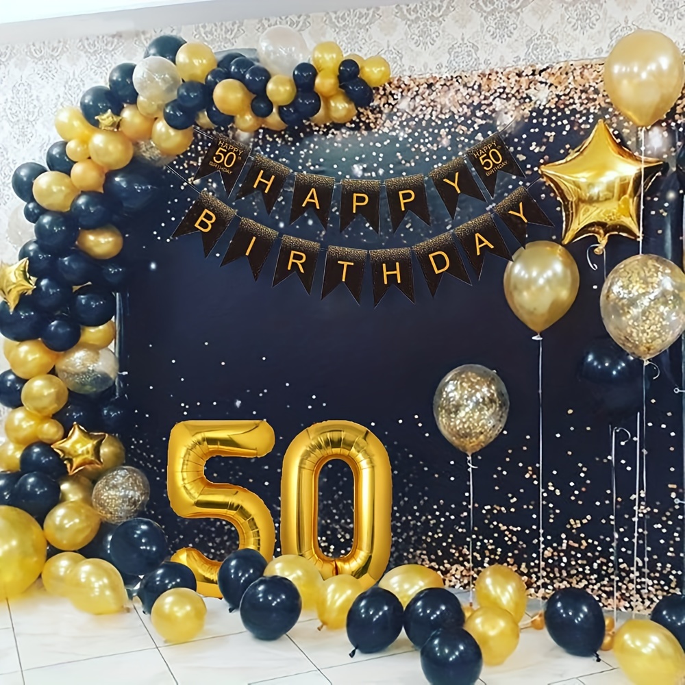 Black and Gold Birthday Party Decorations 50 Pieces Gold Black Balloon Arch  Garland Kit Happy Birthday Backdrop Banner Decorations for Kids Men Women