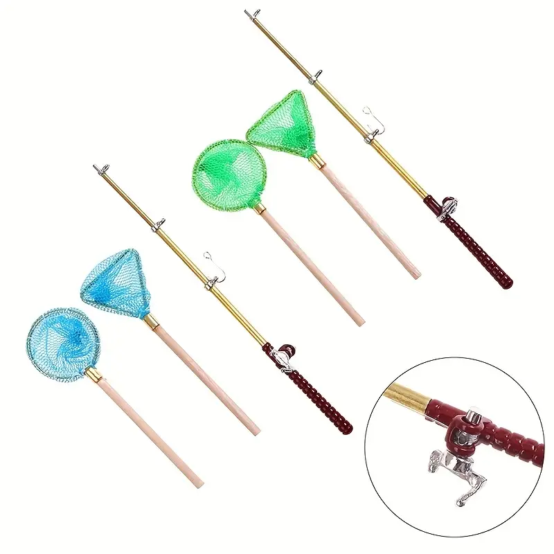 Miniature Toy Model Fishing Net Fishing Rod Set Doll House Accessories,  Dollhouse Accessories For Toy
