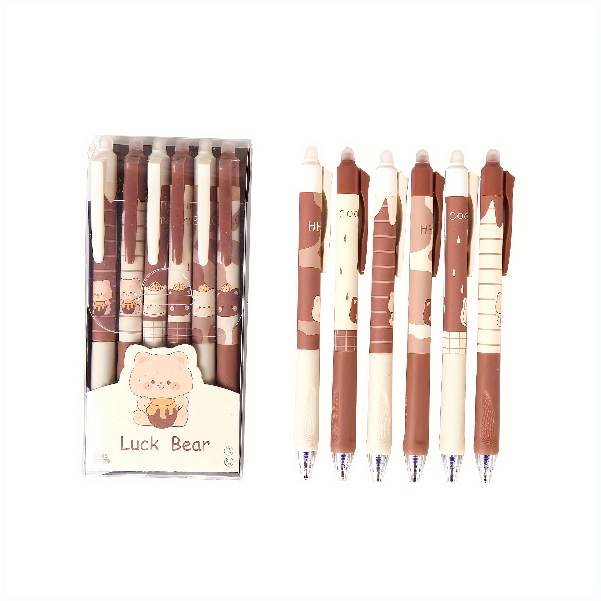 Coffee Color Bear Erasable Press Gel Pen Set Fine Tip Pen - Temu