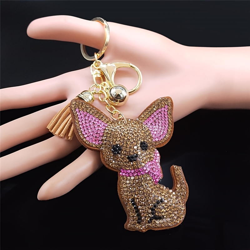 fashion chihuahua dog crystal rhinestone keychain cute cartoon animal colorful bag key chain ornament bag purse charm accessories 1