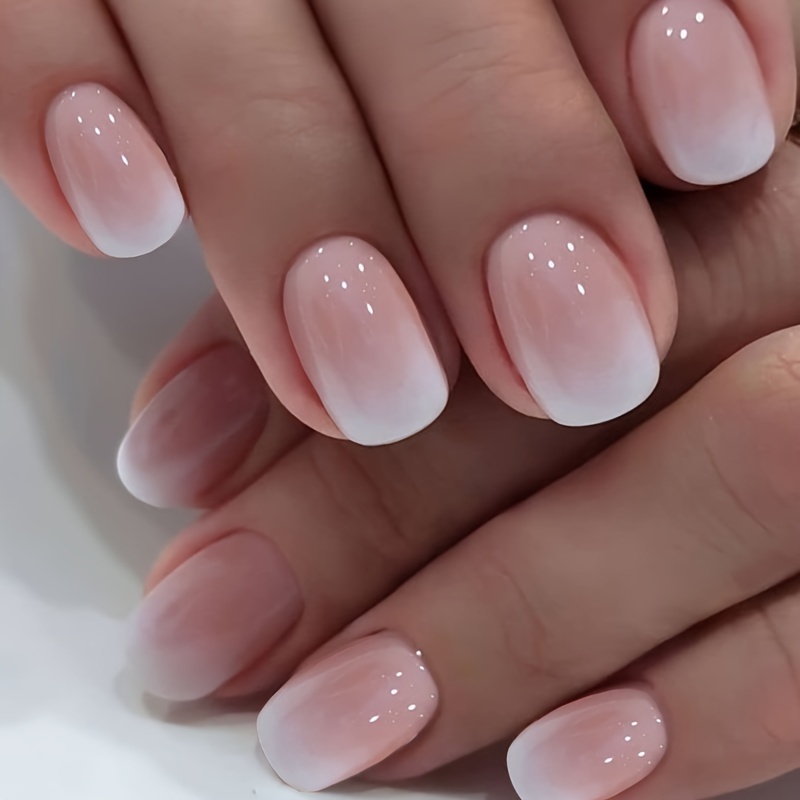 

24pcs Glossy Pinkish Gradient Press On Nails - Short Square False Nails For Women And Girls Valentine's Day Wear