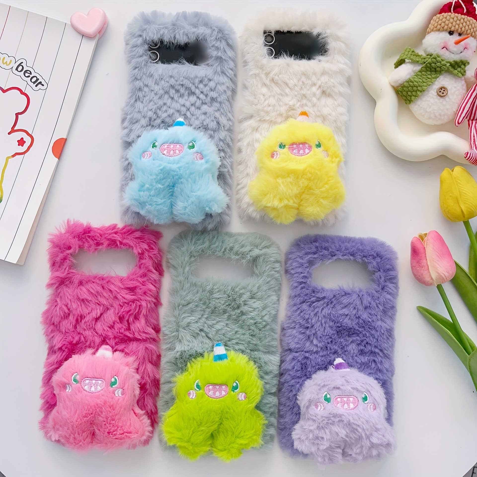

Autumn And Winter Plush Models Candy Color Cute Little Monster Phone Case For Samsung Zflip3/4/5 Folding Screen Protective Case