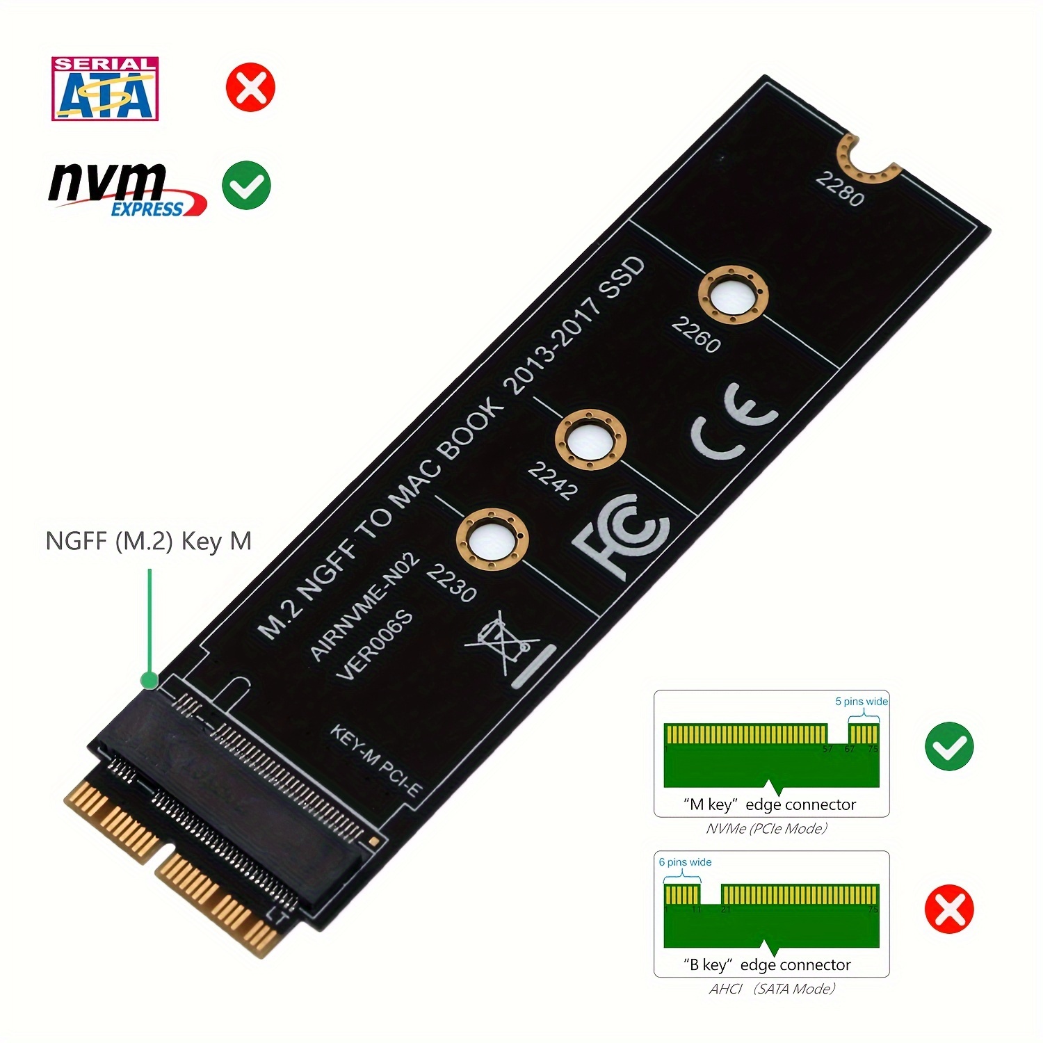 Adaptateur M.2 NVME PCIE vers M2 LED NVME SSD M2 PCIE x1 Carte d'extension