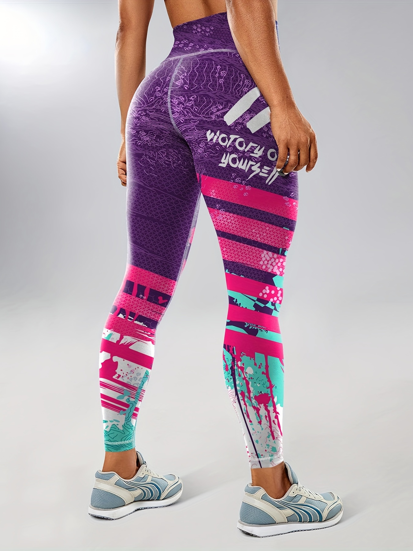 Women's Fashion Color Block Splash Print Yoga Pants Striped - Temu