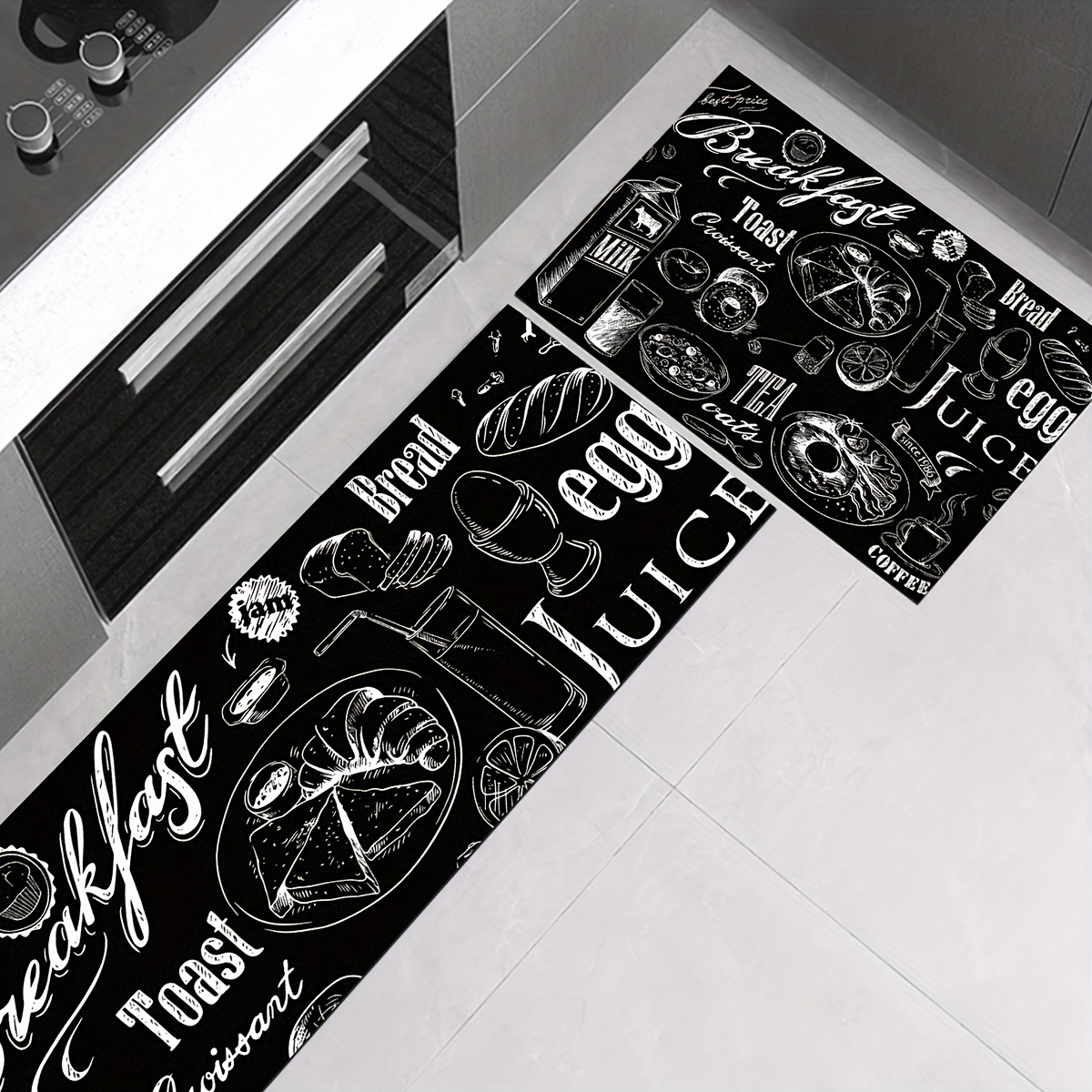 1pc Gray Deer Print Kitchen Floor Mat With Letter Pattern Simple