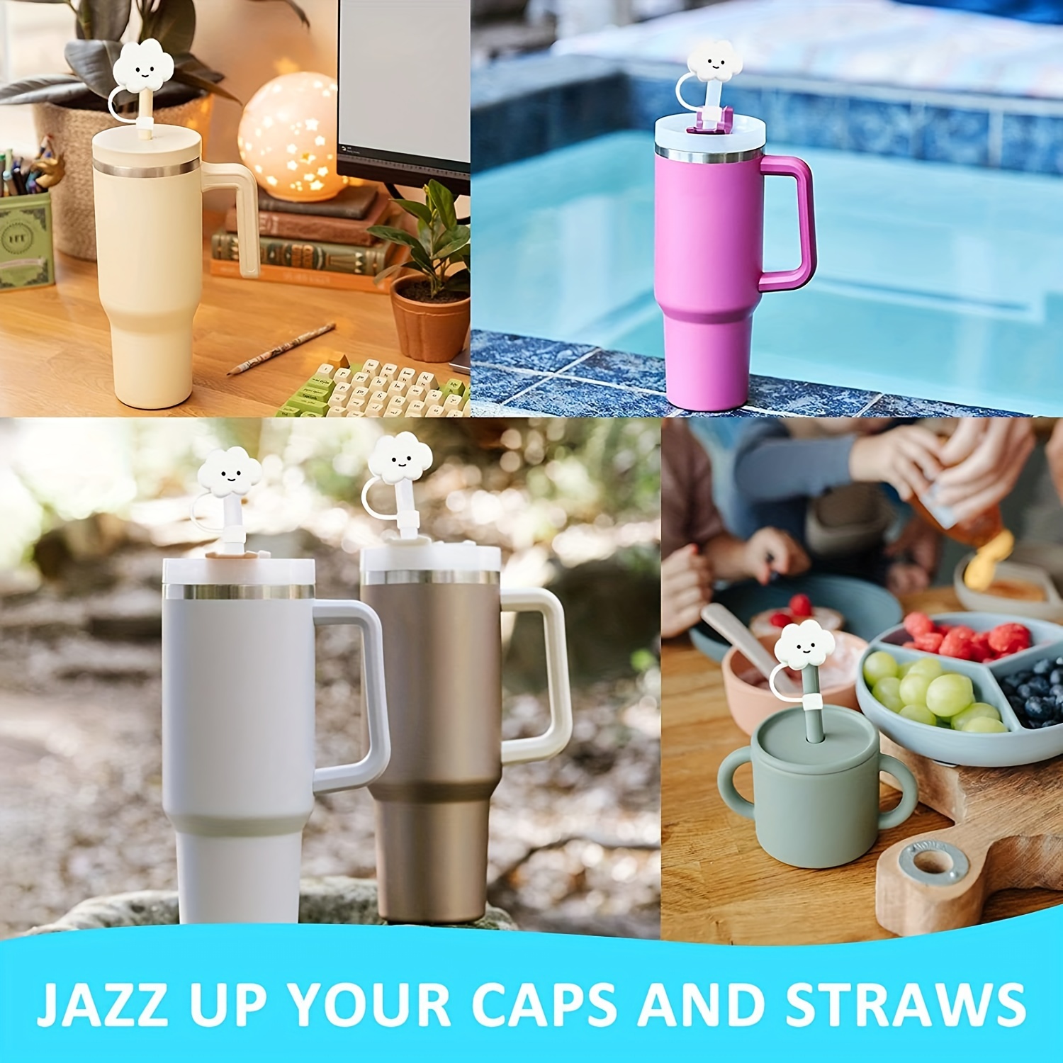 10 Pcs Silicone Straw Cover, Dust-Proof Straw Cap Toppers, Cute Stanley  Straw Covers Reusable Silicone Soft Protector Cover for 0.4 inch/10mm Straws  Exact Fit for Stanley Tumbler Straws 