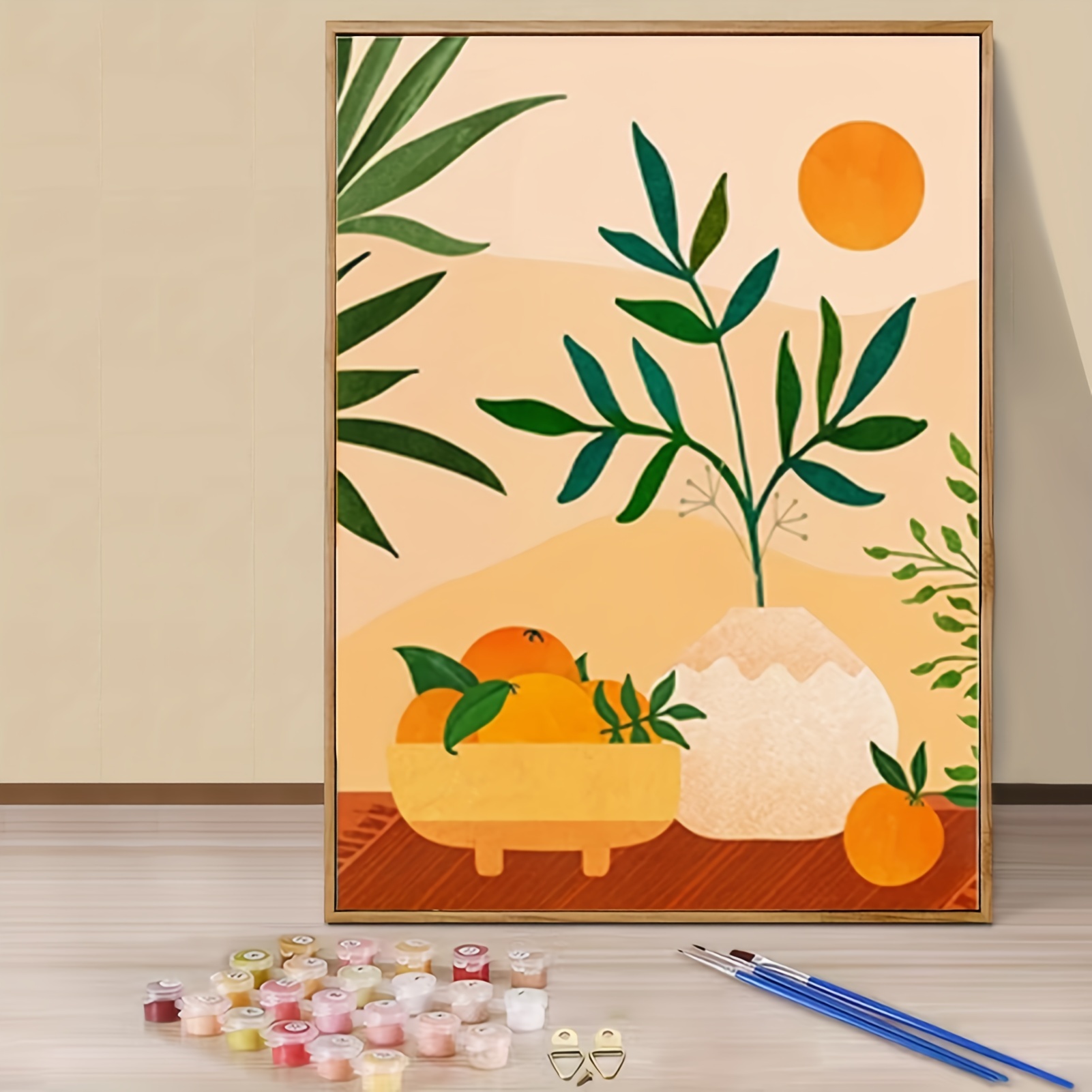 Abstract Orange & Leaf PAINT by NUMBER Kit Adults , Boho Art Style Painting  ,easy DIY Beginners Paint Kit ,living Bedroom Wall Art Decor 