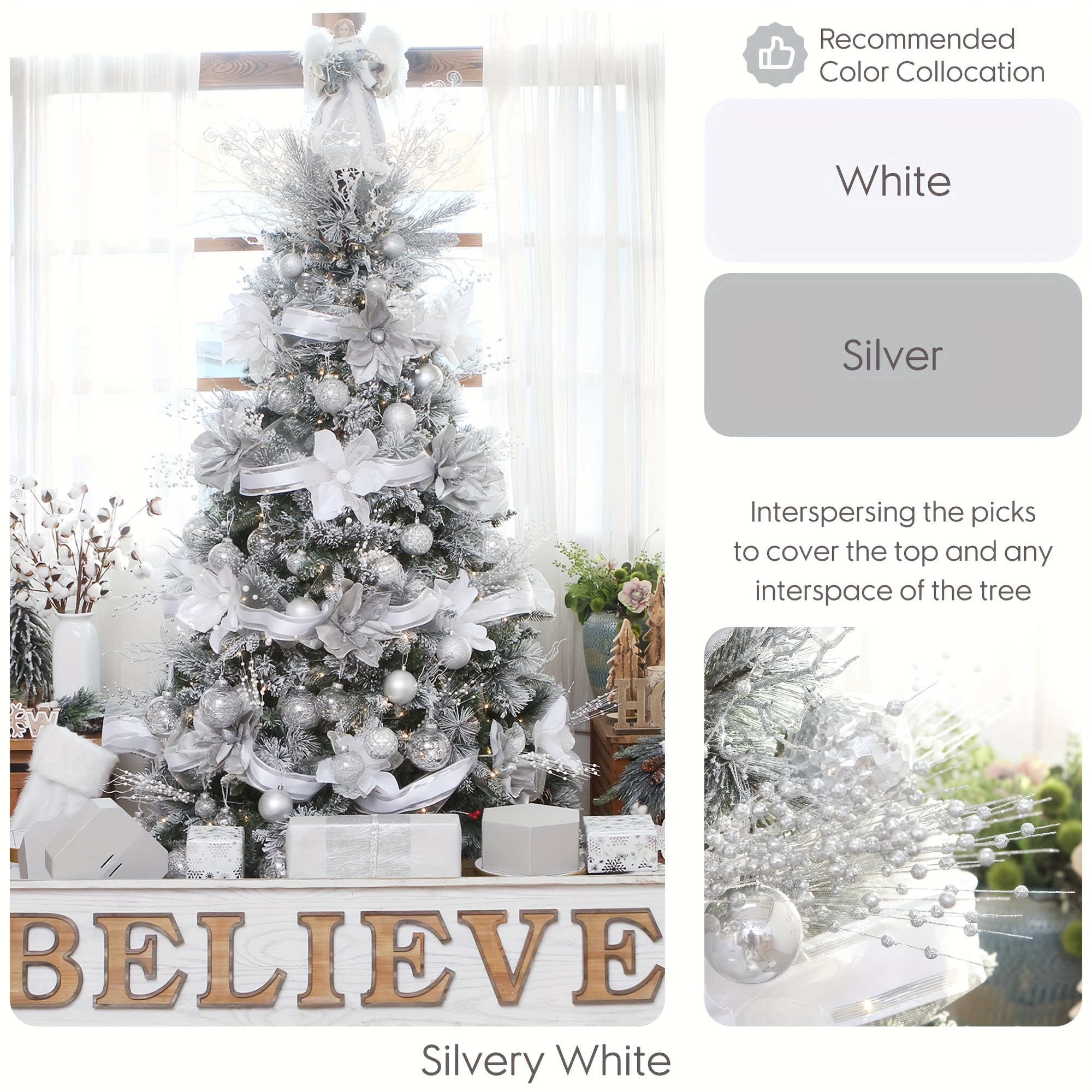 Silvery Artificial Glitter Berry Stems Fake Christmas Picks - Temu