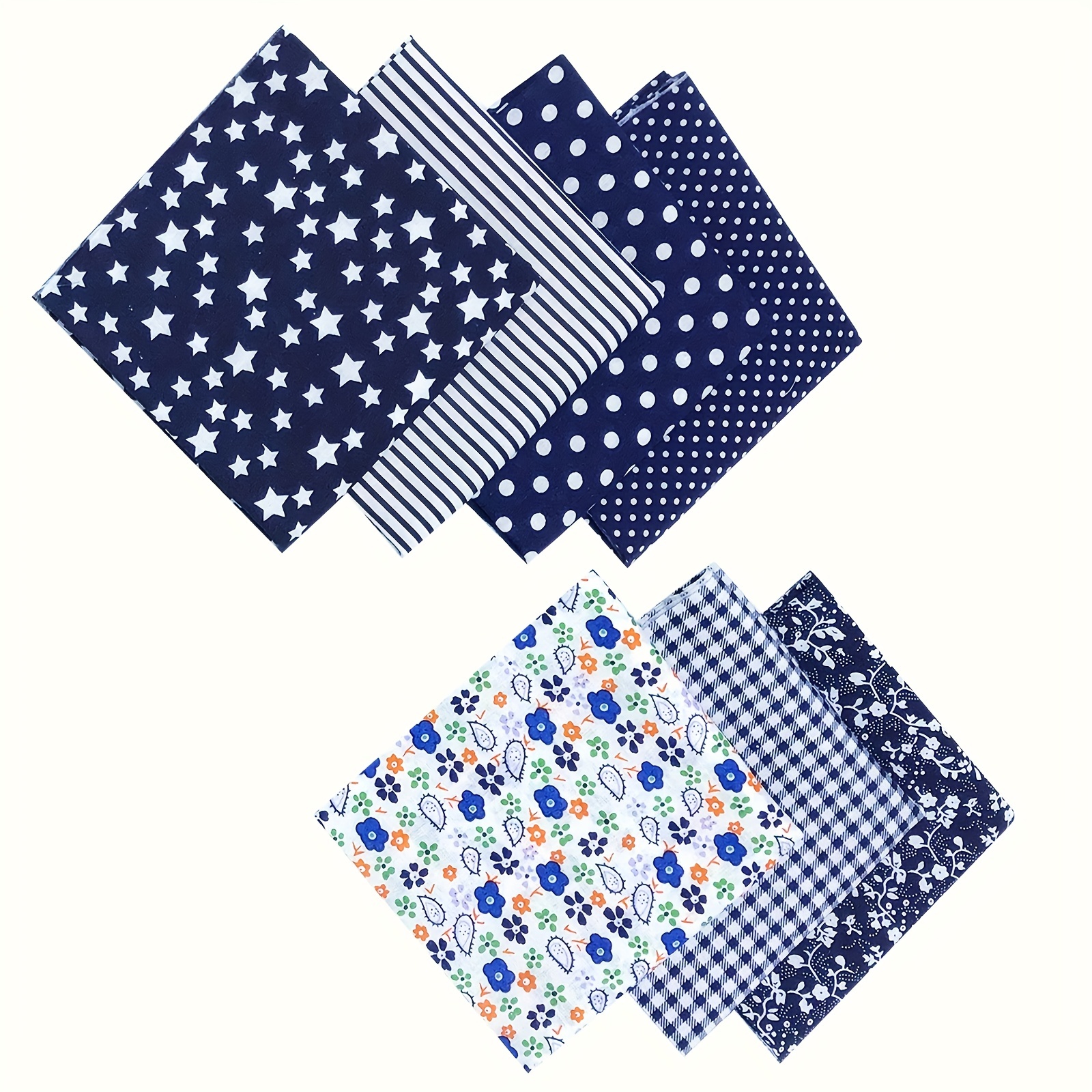 7pcs Navy Cotton Fabric Square Quilted Fabric Bundle Handcraft DIY Crafts