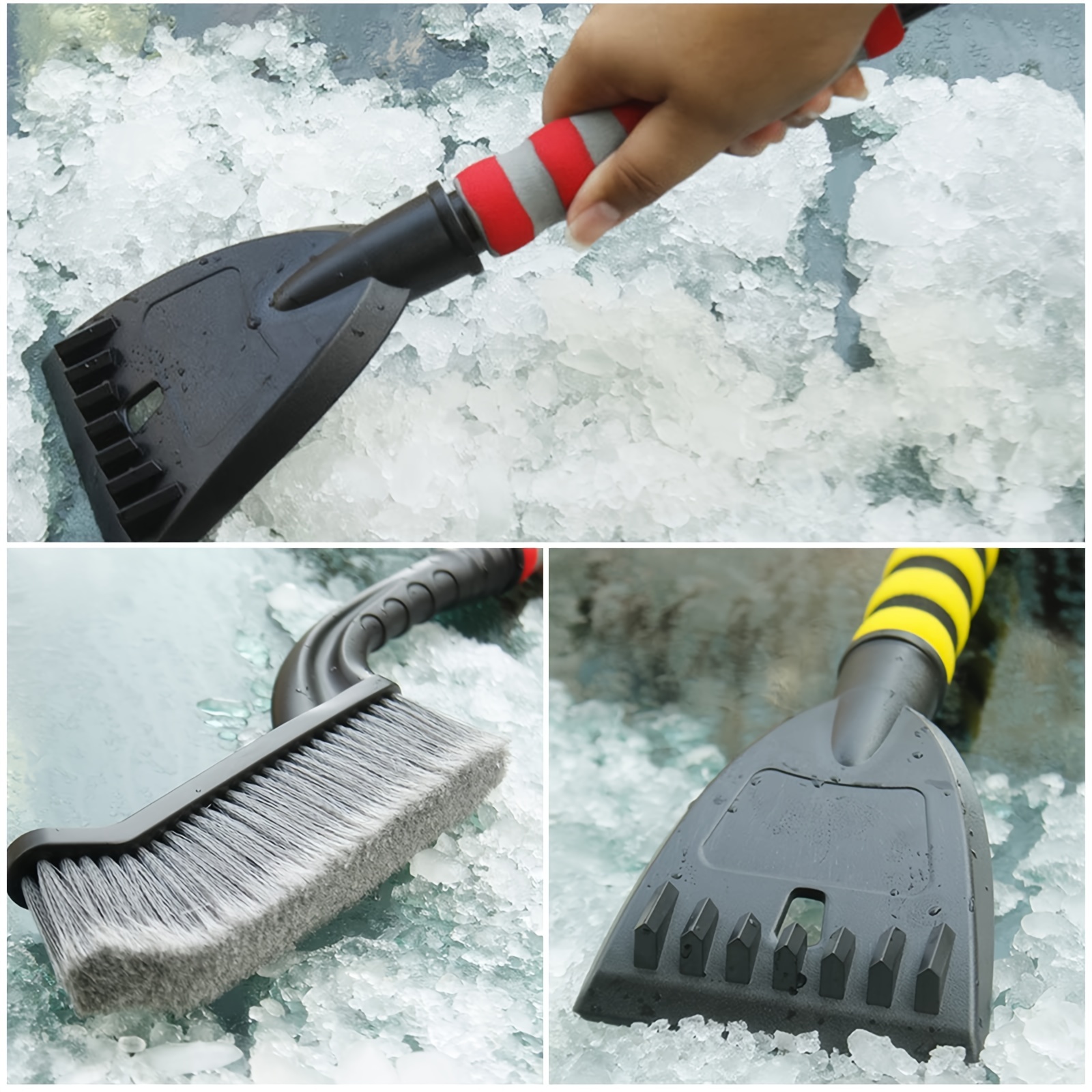 Grattoir à glace 2 en 1, brosse à neige, grattoir à glace amovible avec  poignée souple antidérapante pour vitres et vitres de voiture (66 cm)