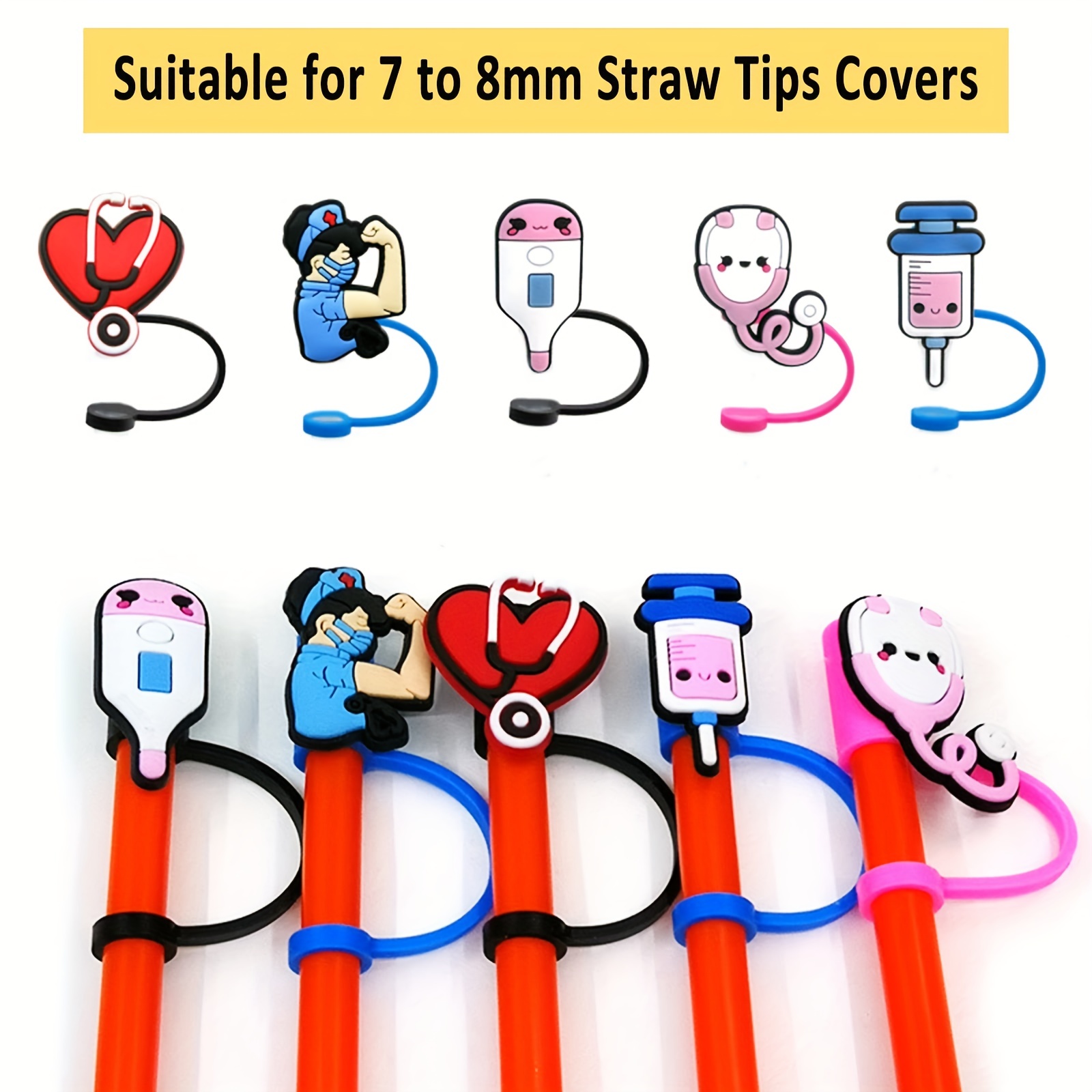 Straw Tips Cover, Cute Kawaii Medical Reusable Drinking Straw