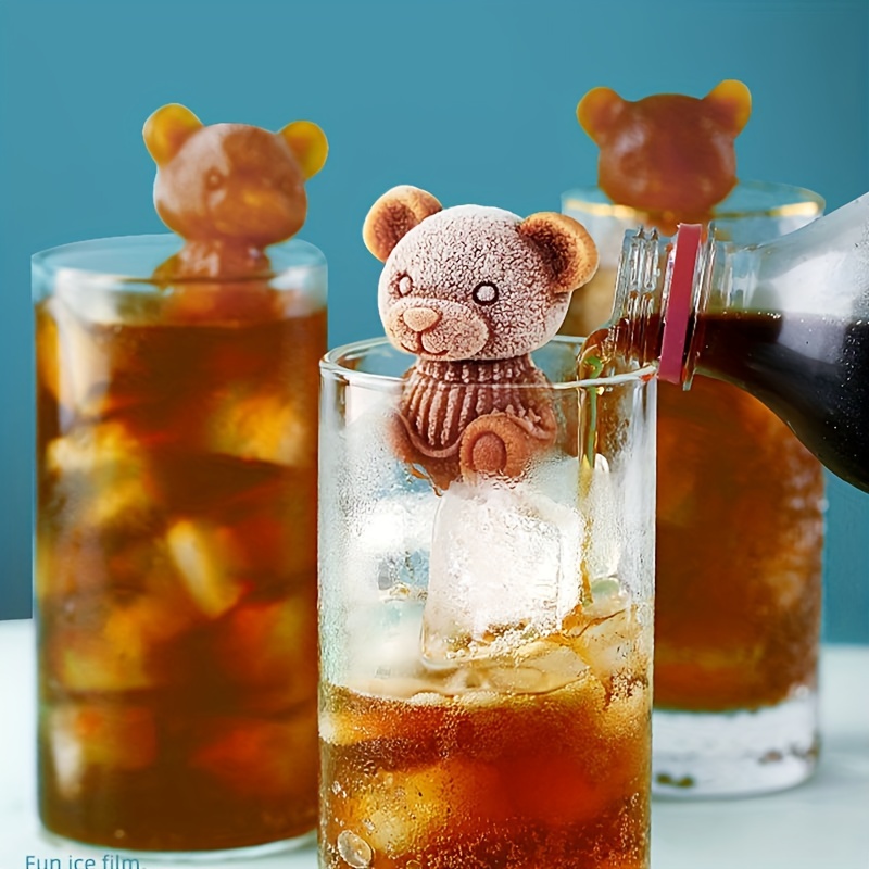 Whaline 2Pcs 3D Teddy Bear Ice Cube Mold, Silicone Animal Mold, Soap Candle  Mold, Ice Cube for Coffee, Milk, Tea, Candy Gummy Fondant, Cake Baking,  Cupcake Topper Decoration (2 Sizes) : 