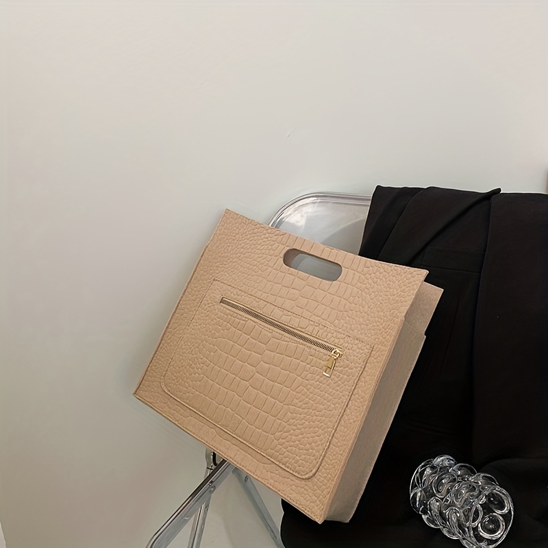 Crocodile Embossed Felt Handbag, Women's Solid Color Clutch Purse, Large  Capacity Briefcase - Temu