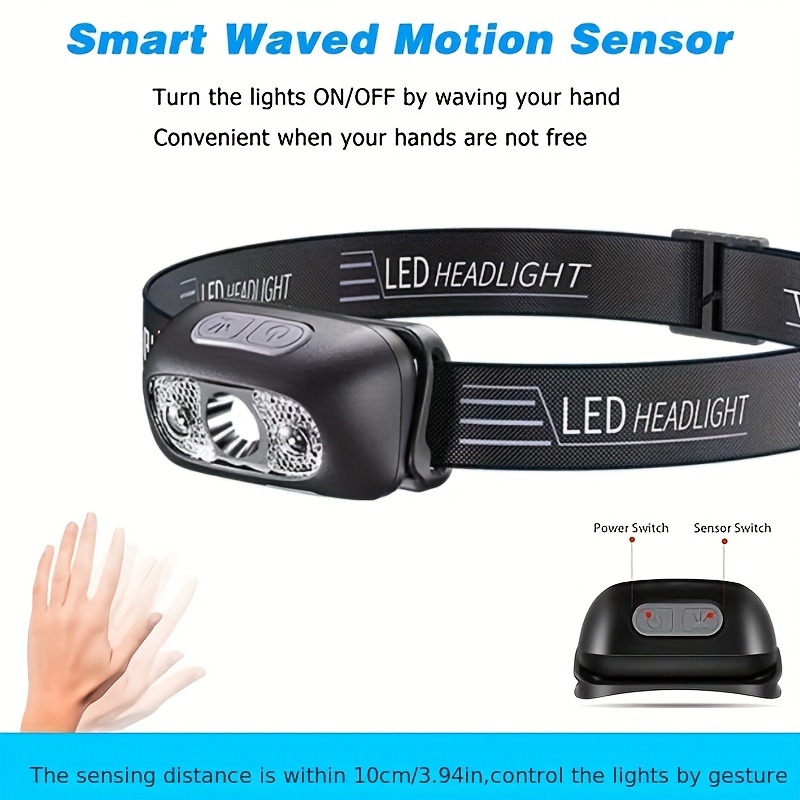 Mini lampe frontale LED à induction, capteur de mouvement du corps, phare  portable, lampe de poche de camping rechargeable par USB, torche de pêche  en