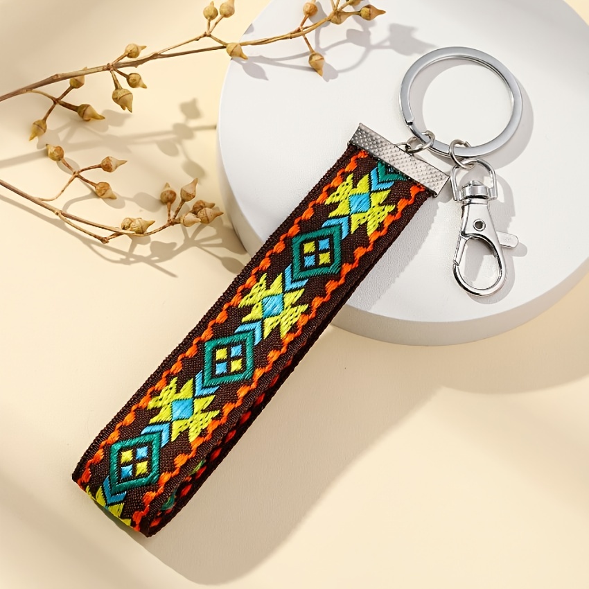 Boho Flower Embroidered Keychain Bracelet Wristlet Vintage - Temu