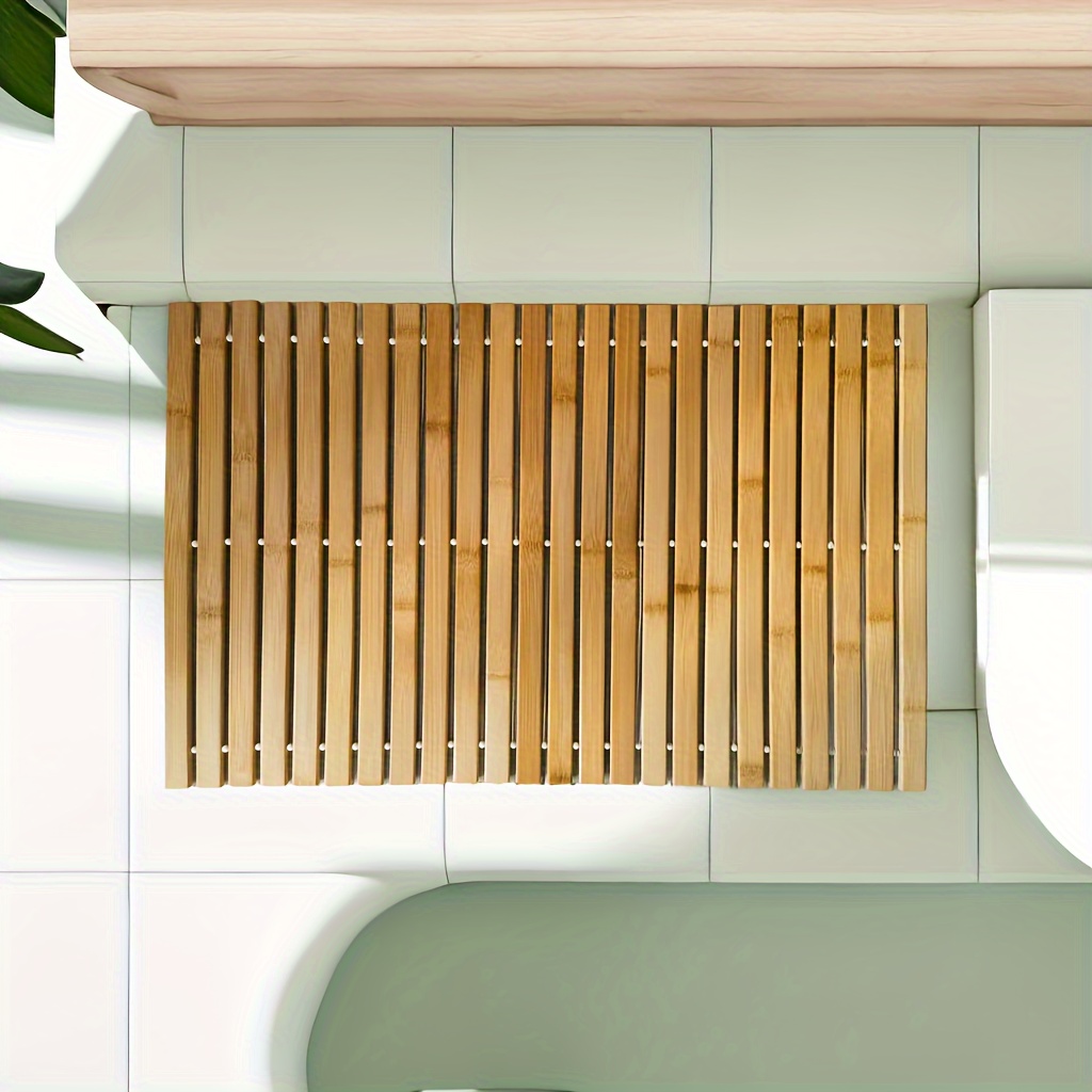 

1pc Tapis de sol de drainage en bambou, Tapis de bain antidérapant, Tapis de sol de douche pliable, Accessoires de salle de bain
