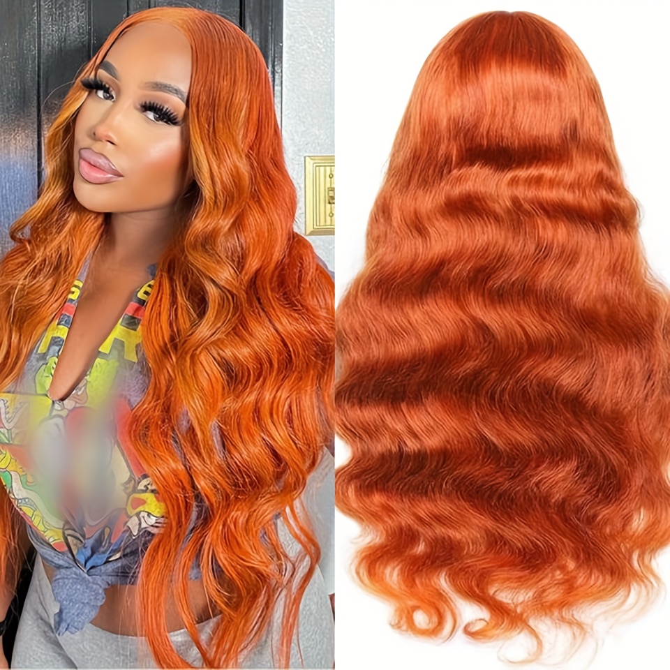 180% Density 13x4 Lace Front Human Hair Wig Ginger Orange - Temu