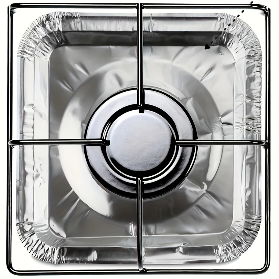 4 Pcs Square Foil Gas Hob Protector Liner Reusable Easy Clean Cooktop Stove  Protector Foil Gas Stove Burner Cover Mat Pad (Silver)