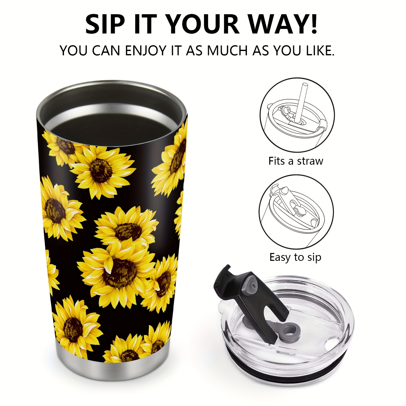 Sunflower Tumbler With Lid And Straw Gifts For Women Tumbler - Temu