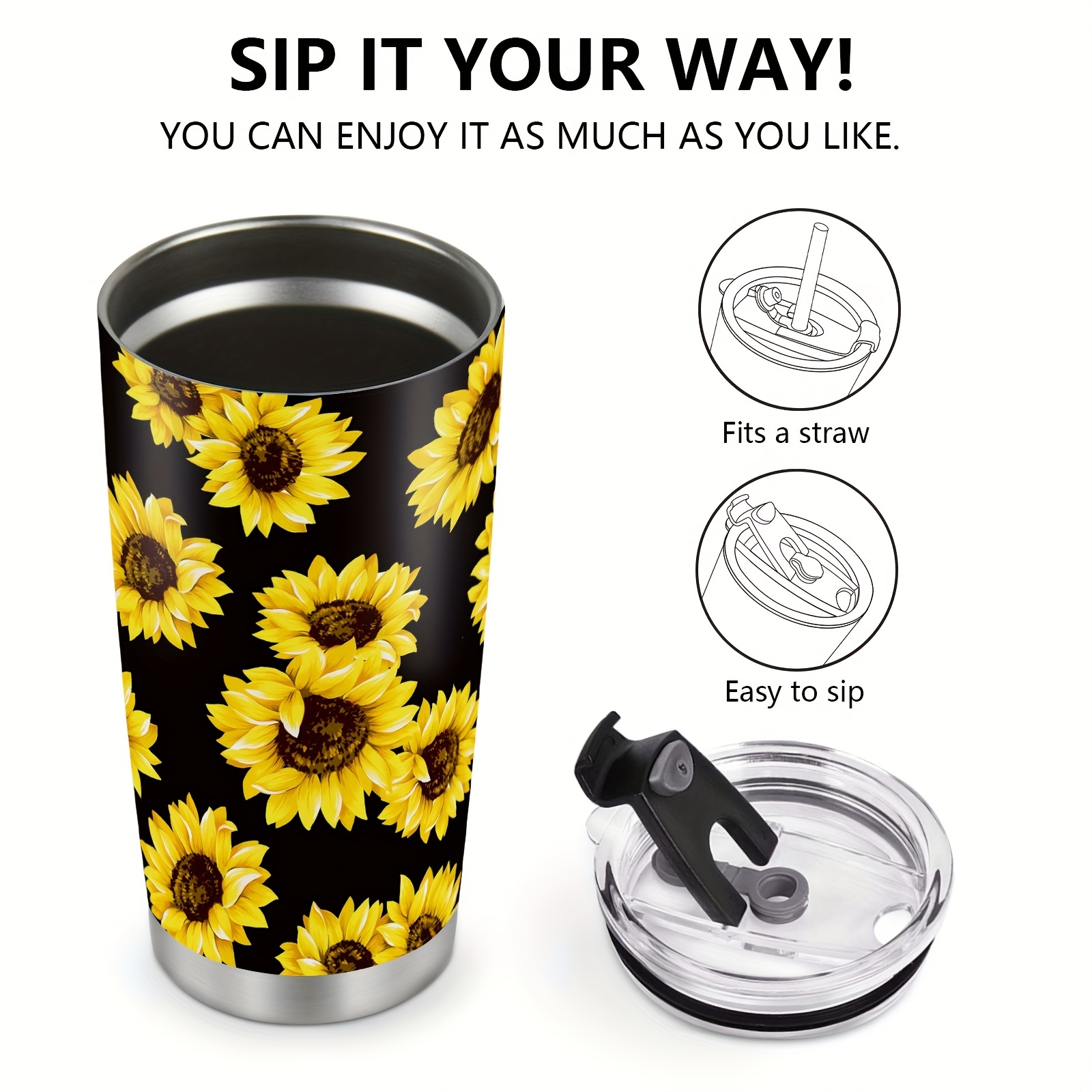 Sunflower Tumbler with Lid Double Wall Tumbler 20oz Travel Coffee