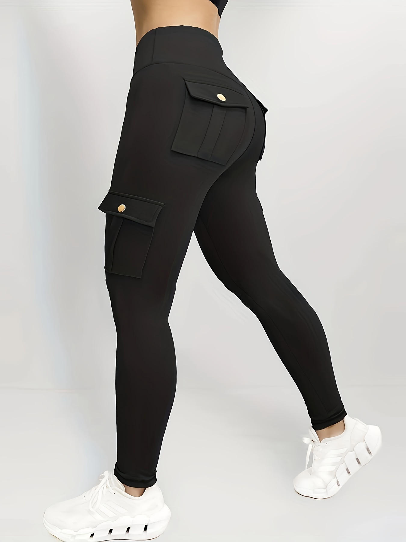 Solid Color Butt Lifting Yoga Leggings Pockets Running - Temu