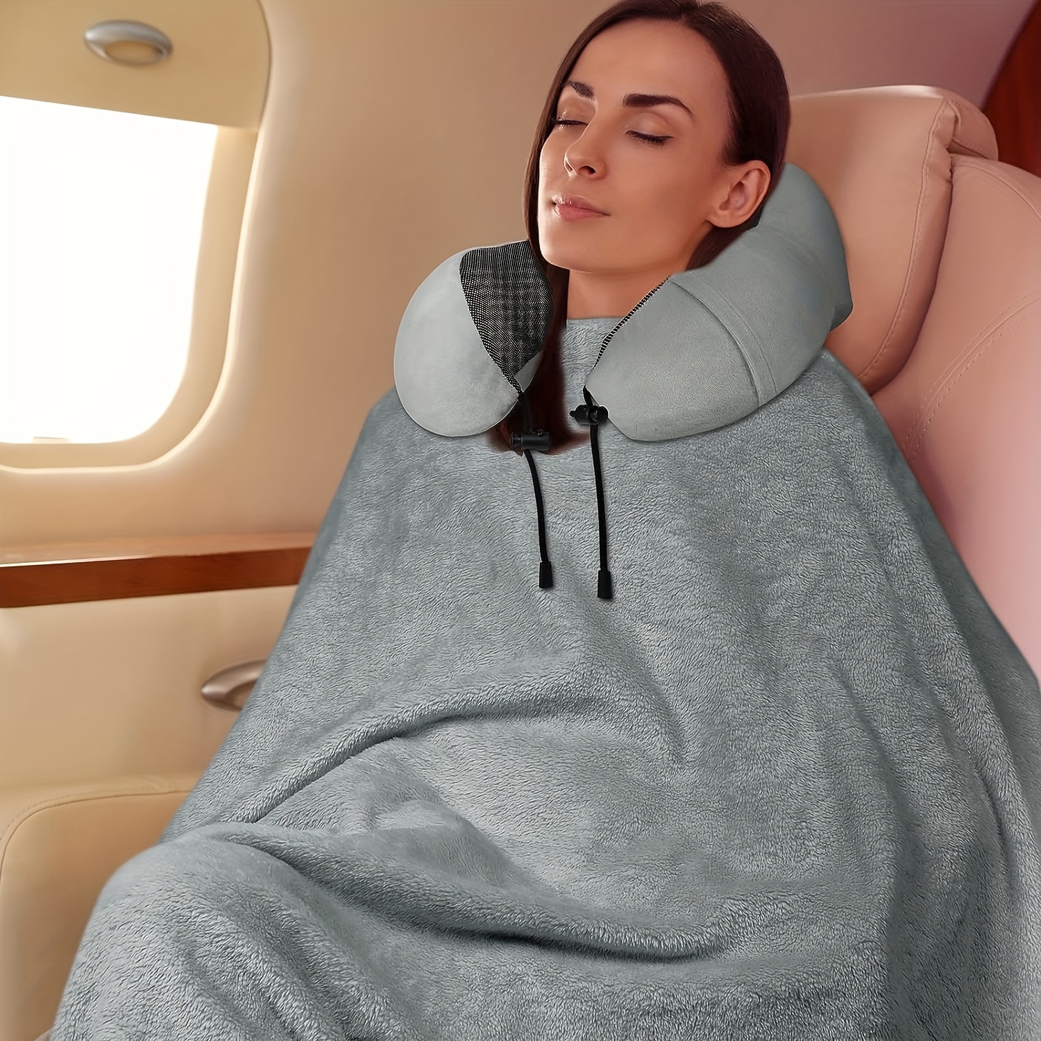 Almohada de viaje inflable en forma de U para cuello, soporte portátil,  cojín de avión, color negro compacto ligero