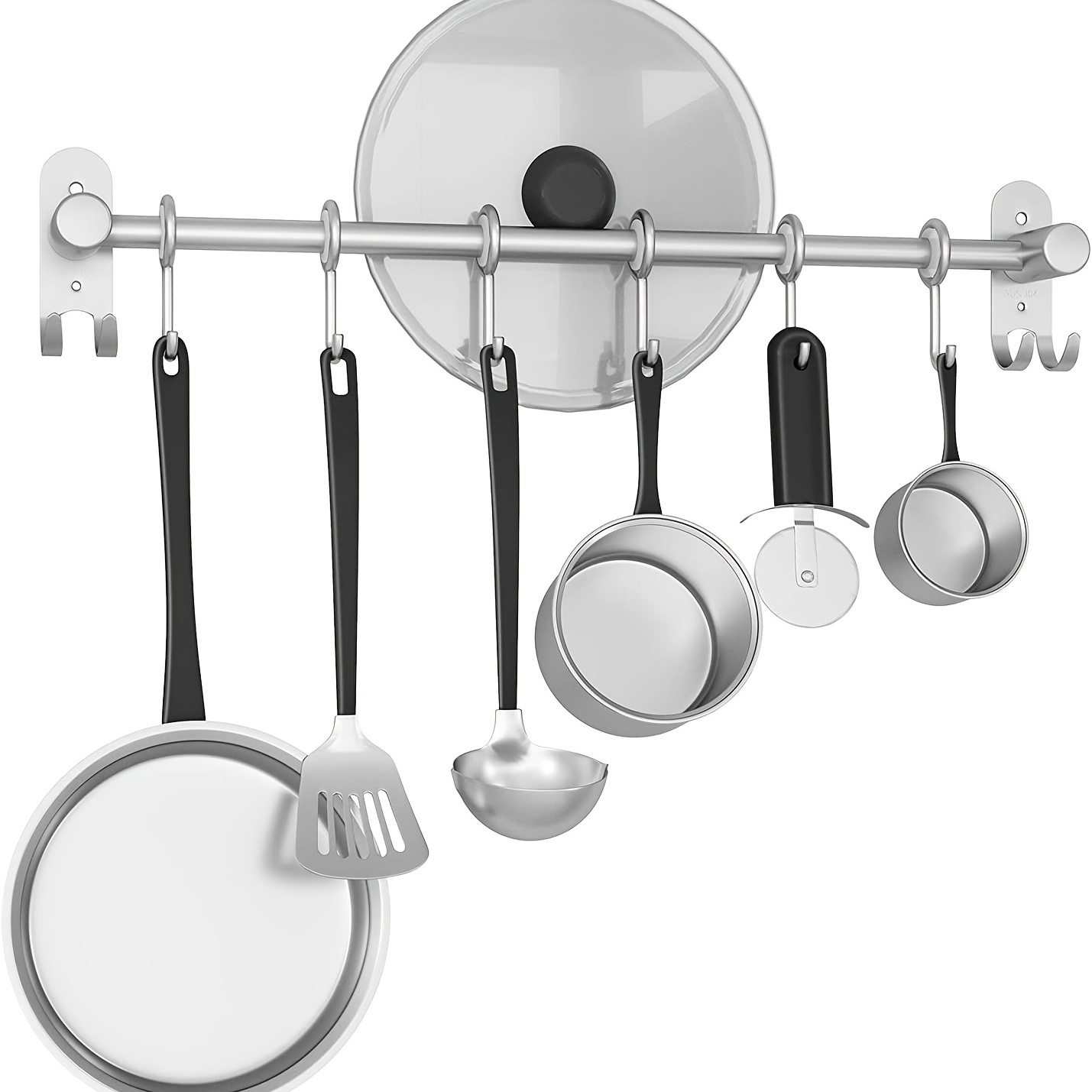 barra de metal, como equipamiento de entrepaños, para poder colgar  utensilios de cocina