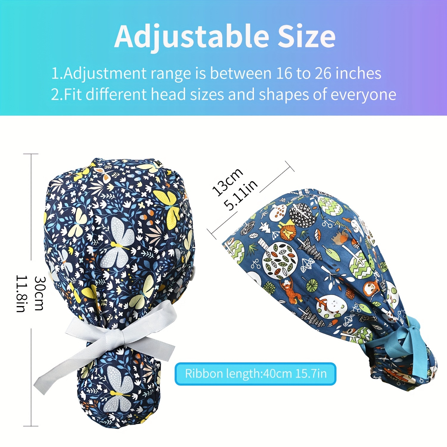 Adjustable Work Hat Paisley Print Nurse Hat With Button Elastic Scrub Cap