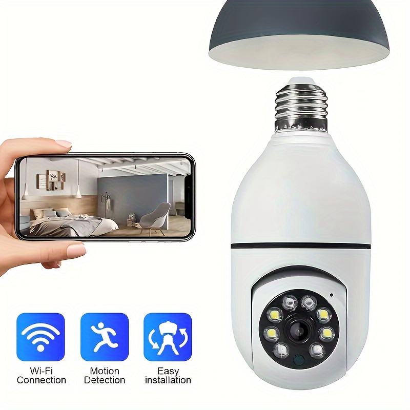 2 4ghz   e27 bulb camera with automatic tracking black white night vision two way audio wifi camera details 8