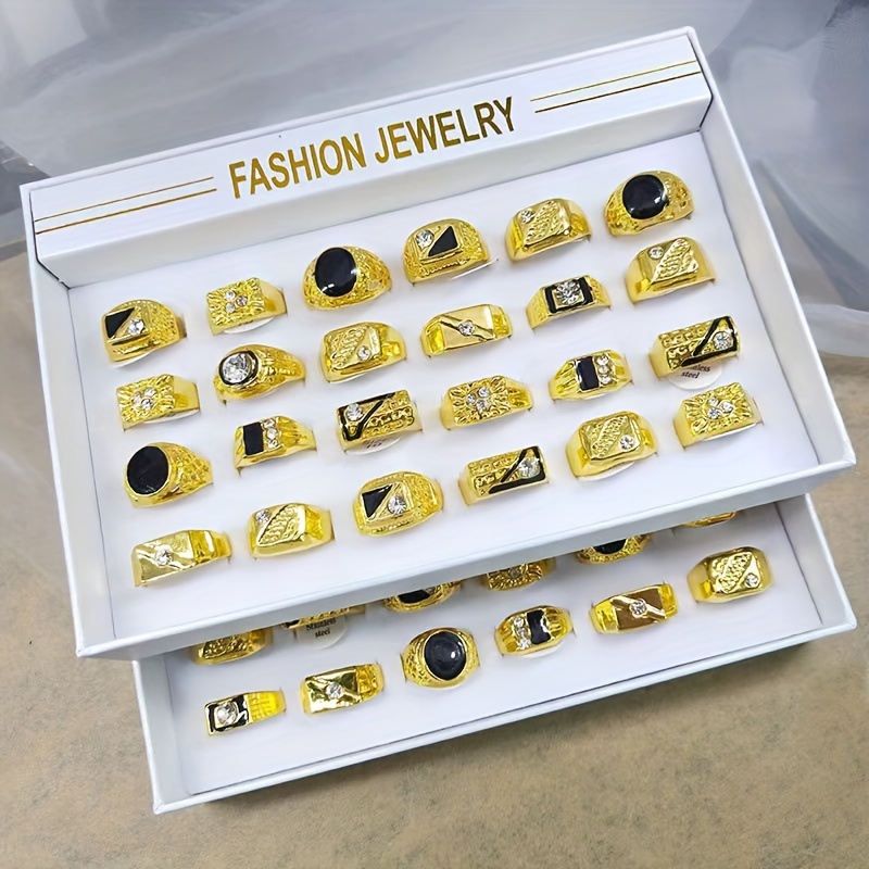 

10pcs Vintage Ring Set Chunky Band Ring Inlaid Rhinestone Suitable For Men And Women Blind Bang With Uncertain Styles And Sizes