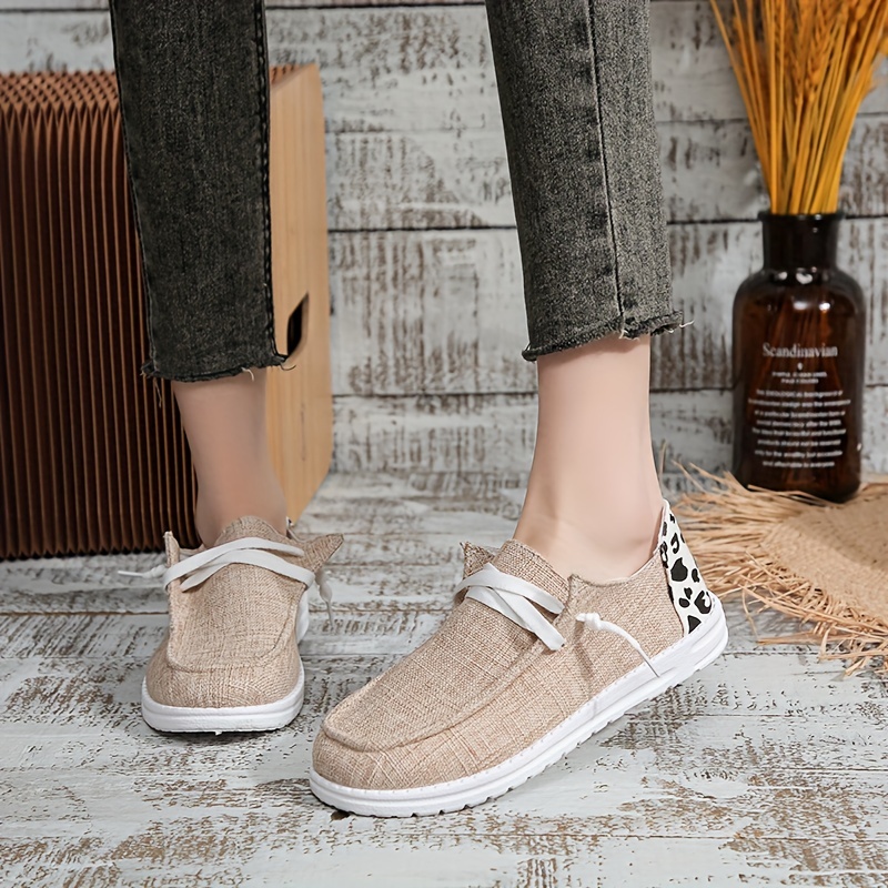 Leopard Print Canvas Shoes Lace Up Lightweight Walking Shoes