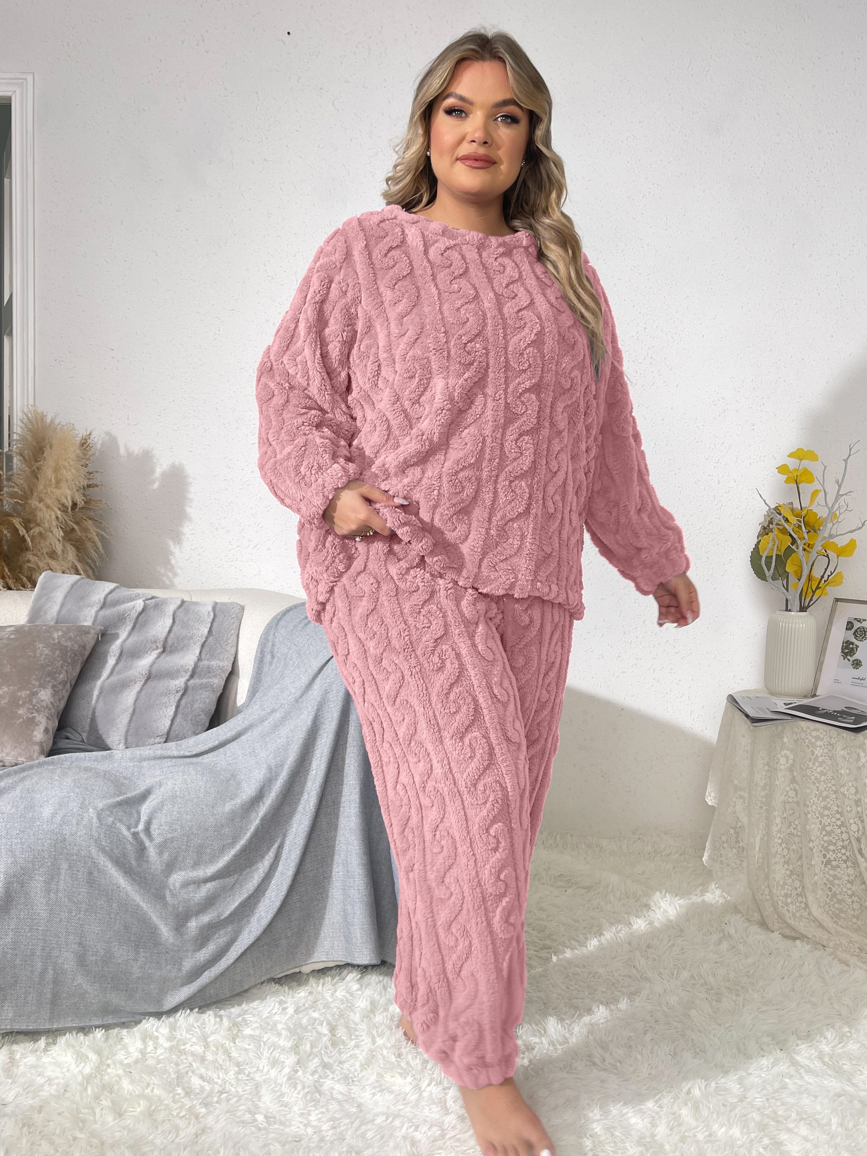 Women's Fuzzy 2 Piece Outfits Casual Pajama Sets Long Sleeve