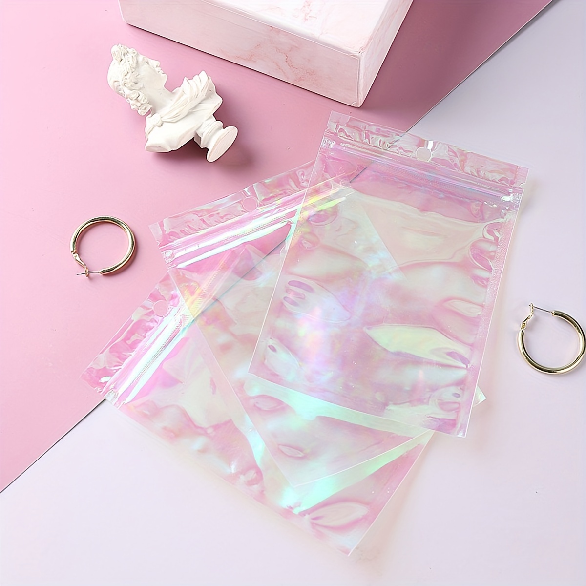 Colorful Transparent Jewelry Bags Laser Self sealing Bags - Temu
