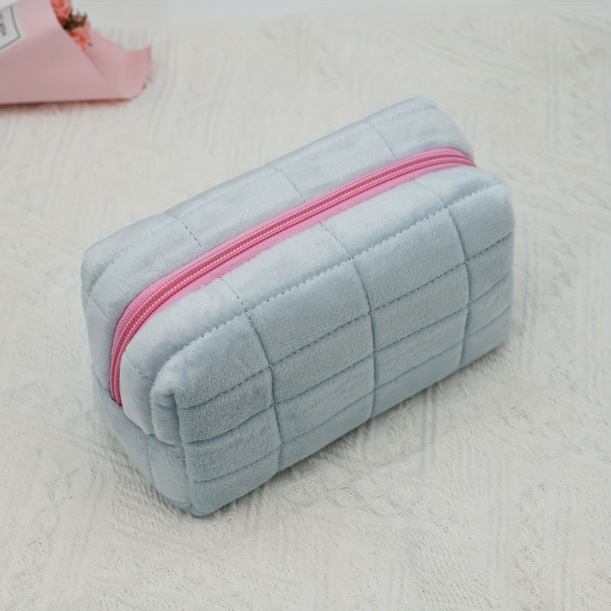 Pink/Blue Checkered Makeup Bag Travel Toiletries Organizer Case for Women,  Girls