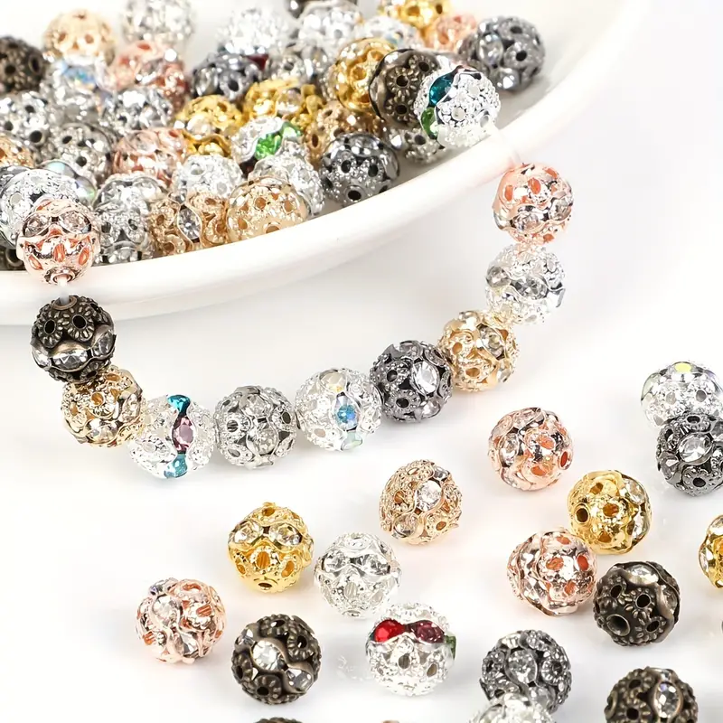 Mixed Color Round Beads Rhinestone Rondelles Crystal Balls - Temu
