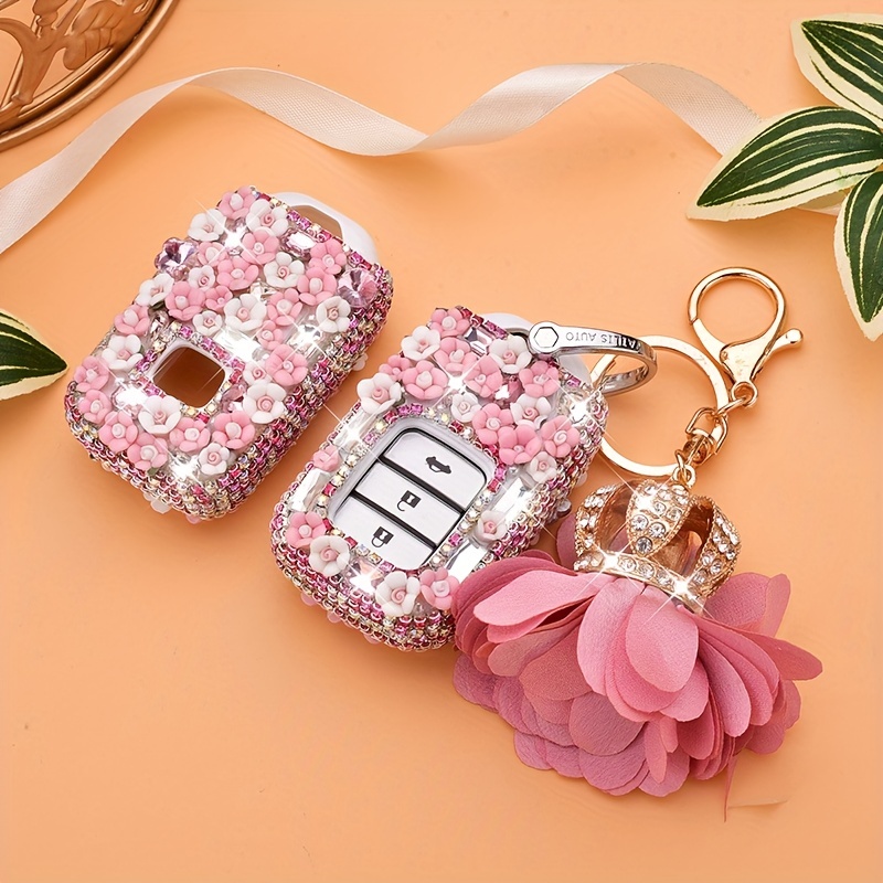 Mercedes Benz Pink Bling Car Key Holder with Rhinestones and flowers